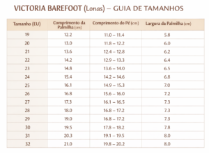 Victoria Barefoot (Lonas) – Guia de Tamanhos